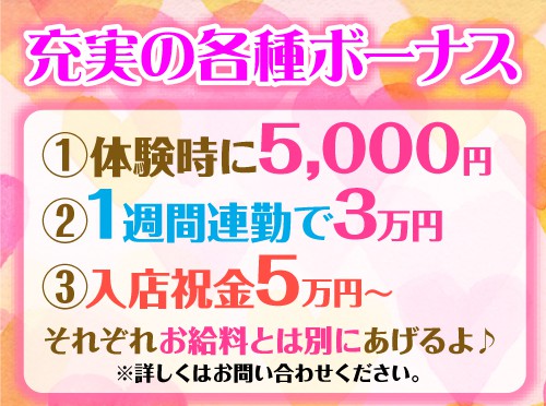 アリーズ＆アリーズplus両店は業界最高のバック額50％のバック↑＋雑費引きやノルマなど一切なく高待遇で、 新人さんでも稼げるシステムになっています！更に全額日払いOK！